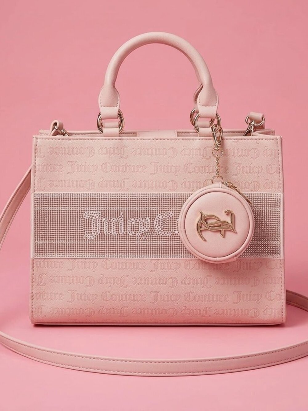 NWT Juicy Couture Light Pink / Silver Bling Tote Bag with Pouch